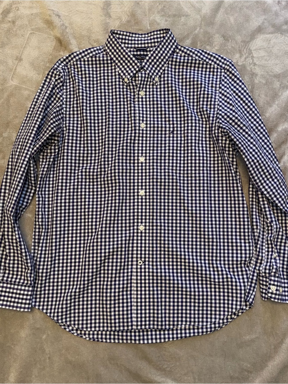 Nautica Men’s Navy & White Gingham Button-Down Shirt